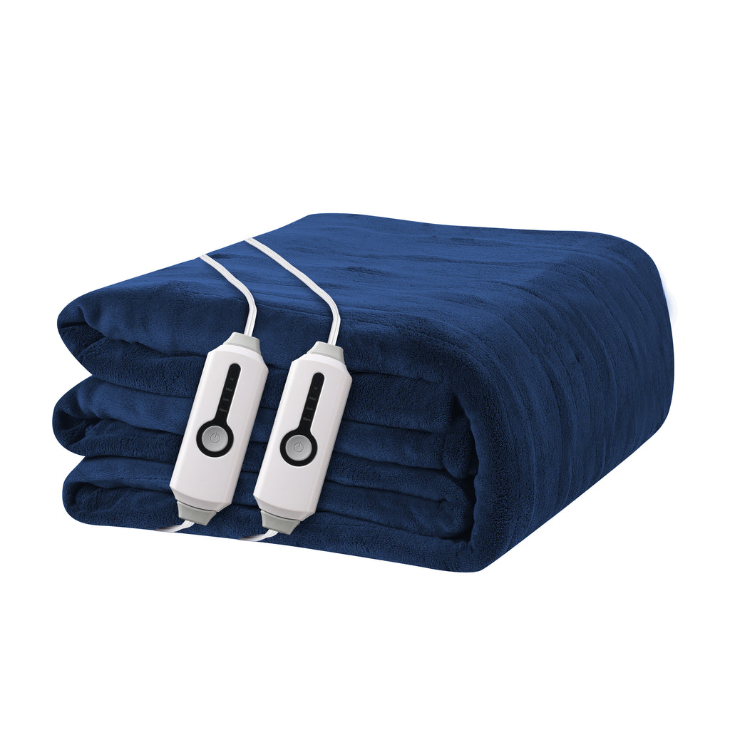 YAKEE Electric Heated Blanket 84"x90" Queen Size with Dual Control, 4 Heat Levels, 10-Hour Auto-off, Soft Coral Fleece, Overheat Protection, Blue