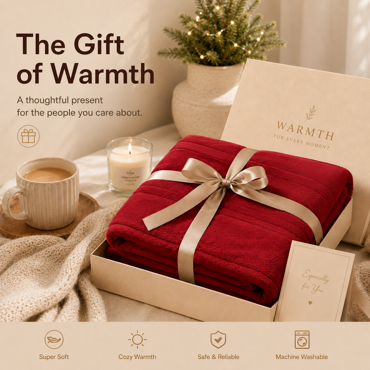 YAKEE Electric Heated Blanket 62"x84" Twin Size - Soft Warm Polar fleece, 4 Heat Levels, 10 Hours Auto-off, Machine Washable with Overheat Protection, Red