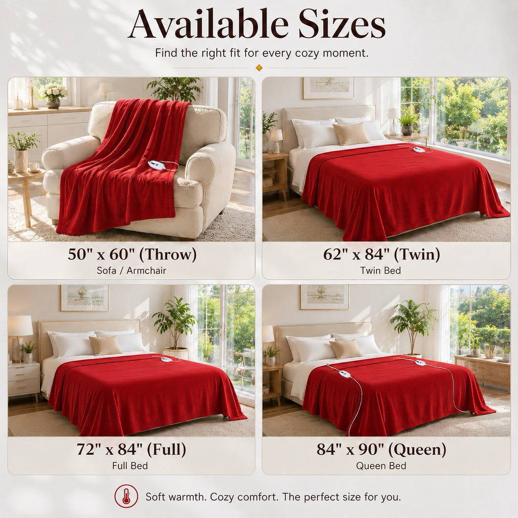 YAKEE Electric Heated Blanket 62"x84" Twin Size - Soft Warm Polar fleece, 4 Heat Levels, 10 Hours Auto-off, Machine Washable with Overheat Protection, Red