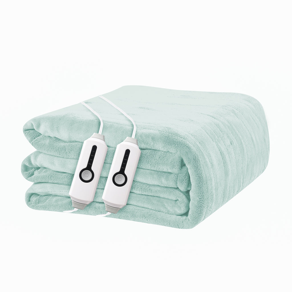 YAKEE Electric Heated Blanket 90"x100" King Size with Dual Control, 4 Heat Levels, 10-Hour Auto-off, Soft Coral Fleece, Overheat Protection, Mint Green