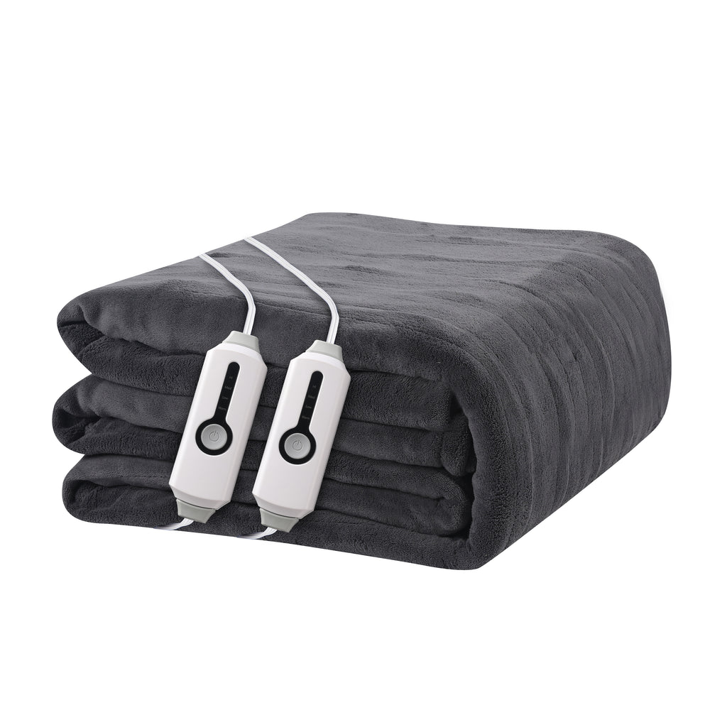 YAKEE Electric Heated Blanket 90"x100" King Size with Dual Control, 4 Heat Levels, 10-Hour Auto-off, Soft Coral Fleece, Overheat Protection, Dark Gray