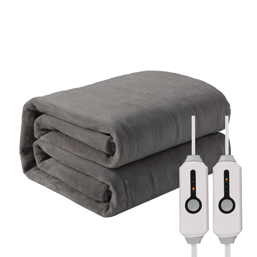 YAKEE Electric Heated Mattress Pad, Queen Size, 4 Heating Levels, 10-Hour Auto off, Lightweight Polyester, Grey