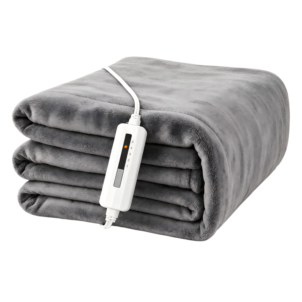 YAKEE Electric Heated Blanket 62"x84" Twin Size, Soft Cozy Flannel Heating Blanket with 5 Heat Levels, 10H Auto-Off for Bed, Great Gift for Dad - Light Gray