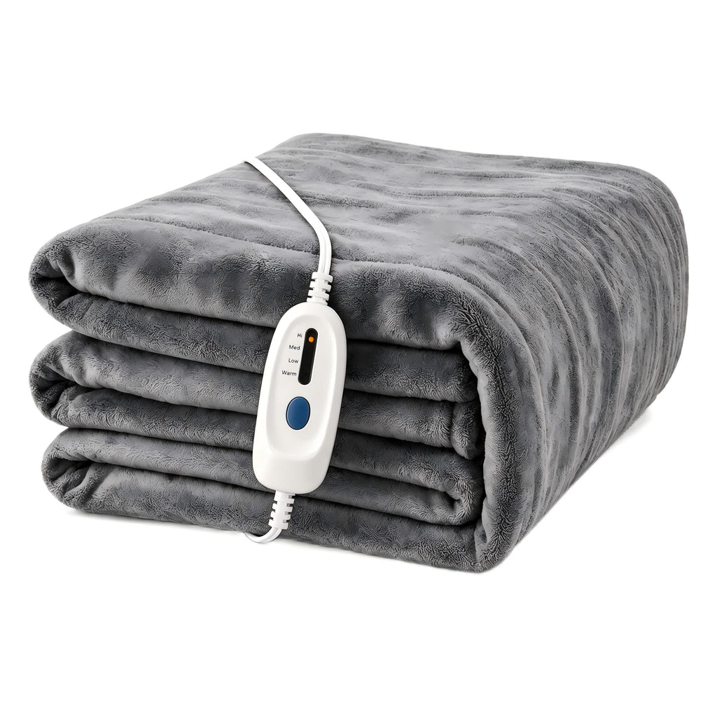 YAKEE Electric Heated Blanket 72"x84" Full Size - Soft Warm Coral Fleece, 4 Heat Levels, 10 Hours Auto-off, Machine Washable with Overheat Protection, Gray
