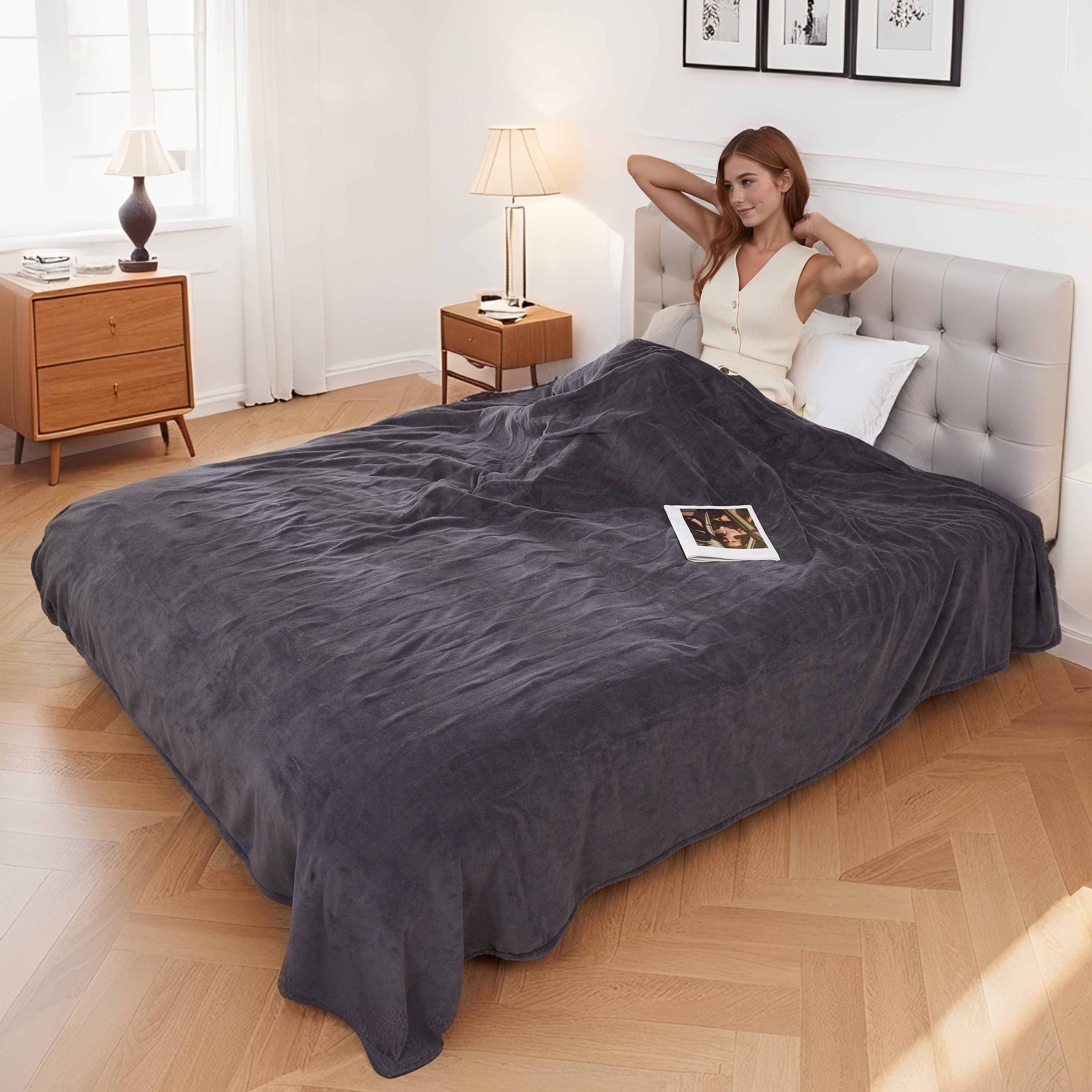 YAKEE Electric Heated Blanket 72"x84" Full Size - Soft Warm Coral Fleece, 4 Heat Levels, 10 Hours Auto-off, Machine Washable with Overheat Protection, Dark Gray