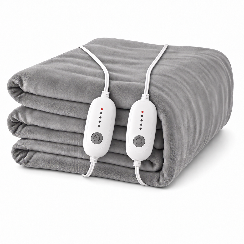 YAKEE Electric Heated Blanket 84"x90" Queen Size, Soft Cozy Flannel Heating Blanket with Dual Controllers and 5 Heat Levels, 10H Auto-Off for Bed, Great Gift for Dad - Light Gray