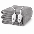 YAKEE Electric Heated Blanket 84"x90" Queen Size, Soft Cozy Flannel Heating Blanket with Dual Controllers and 5 Heat Levels, 10H Auto-Off for Bed, Great Gift for Dad - Light Gray