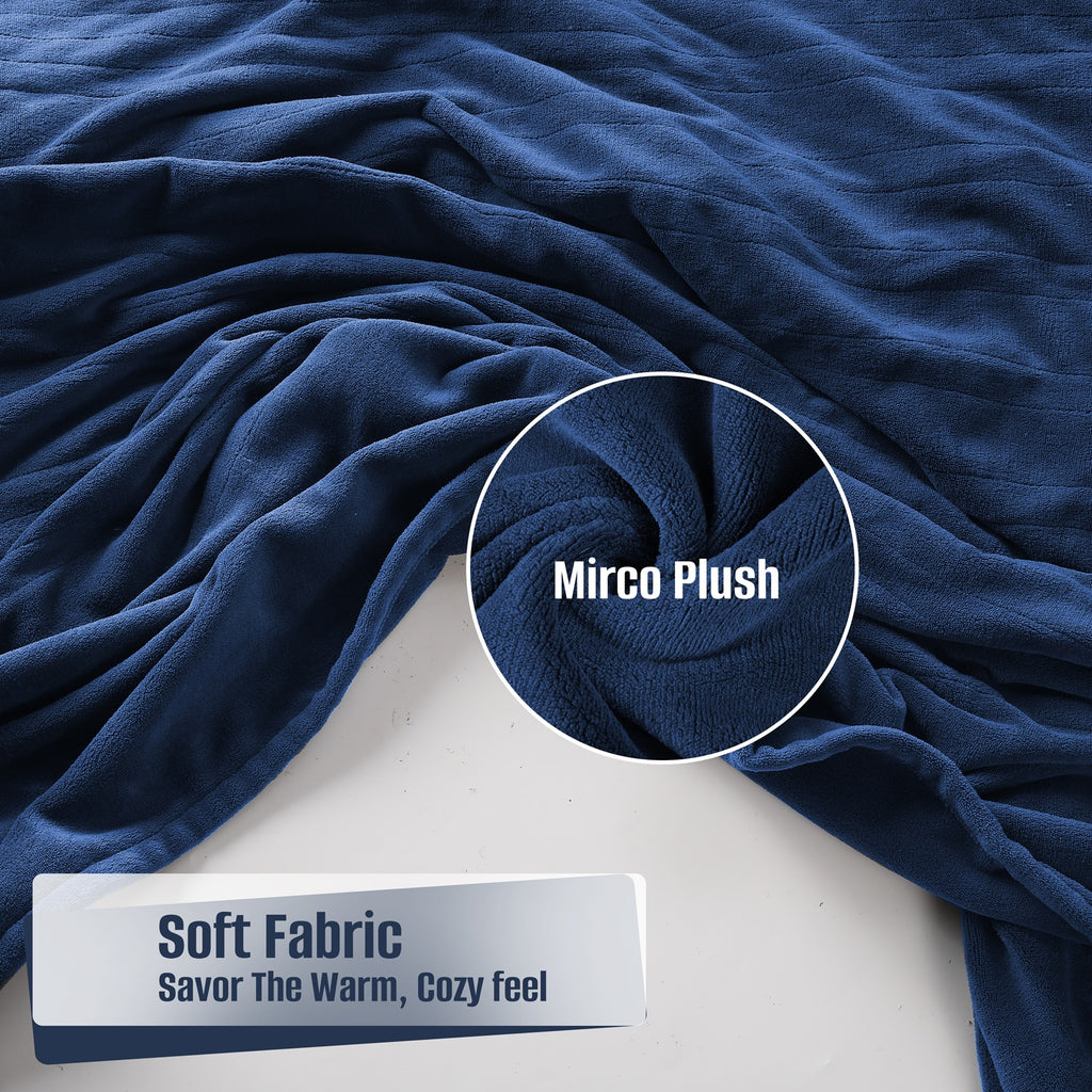 YAKEE Electric Heated Blanket 90"x100" King Size with Dual Control, 4 Heat Levels, 10-Hour Auto-off, Soft Coral Fleece, Overheat Protection, Dark Blue