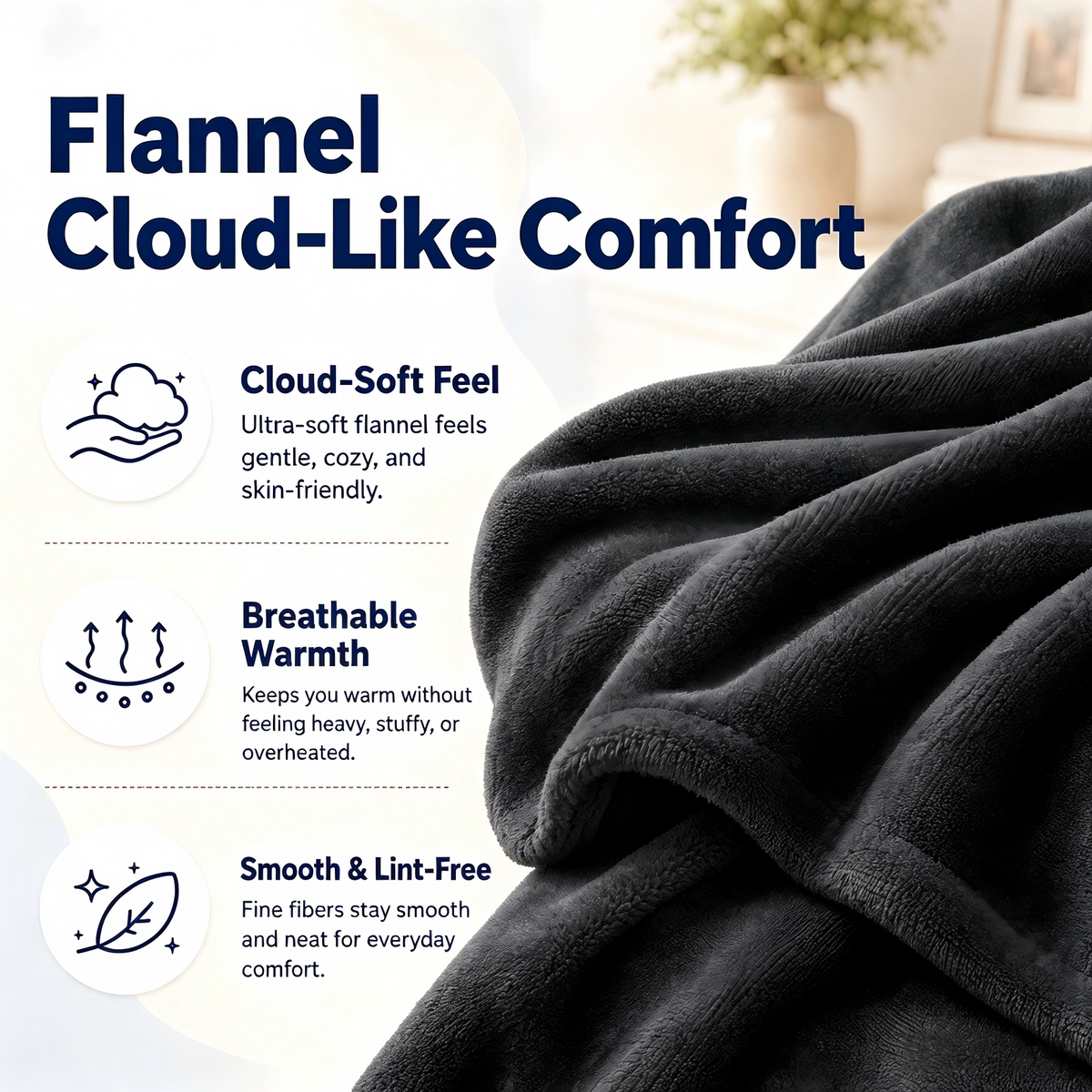 YAKEE Heated Throw Blanket 50"x 60" Soft Warm Flannel Fast Heating Blanket, 4 Fast Heating Levels & 3 Hours Auto-off, Dark Gray