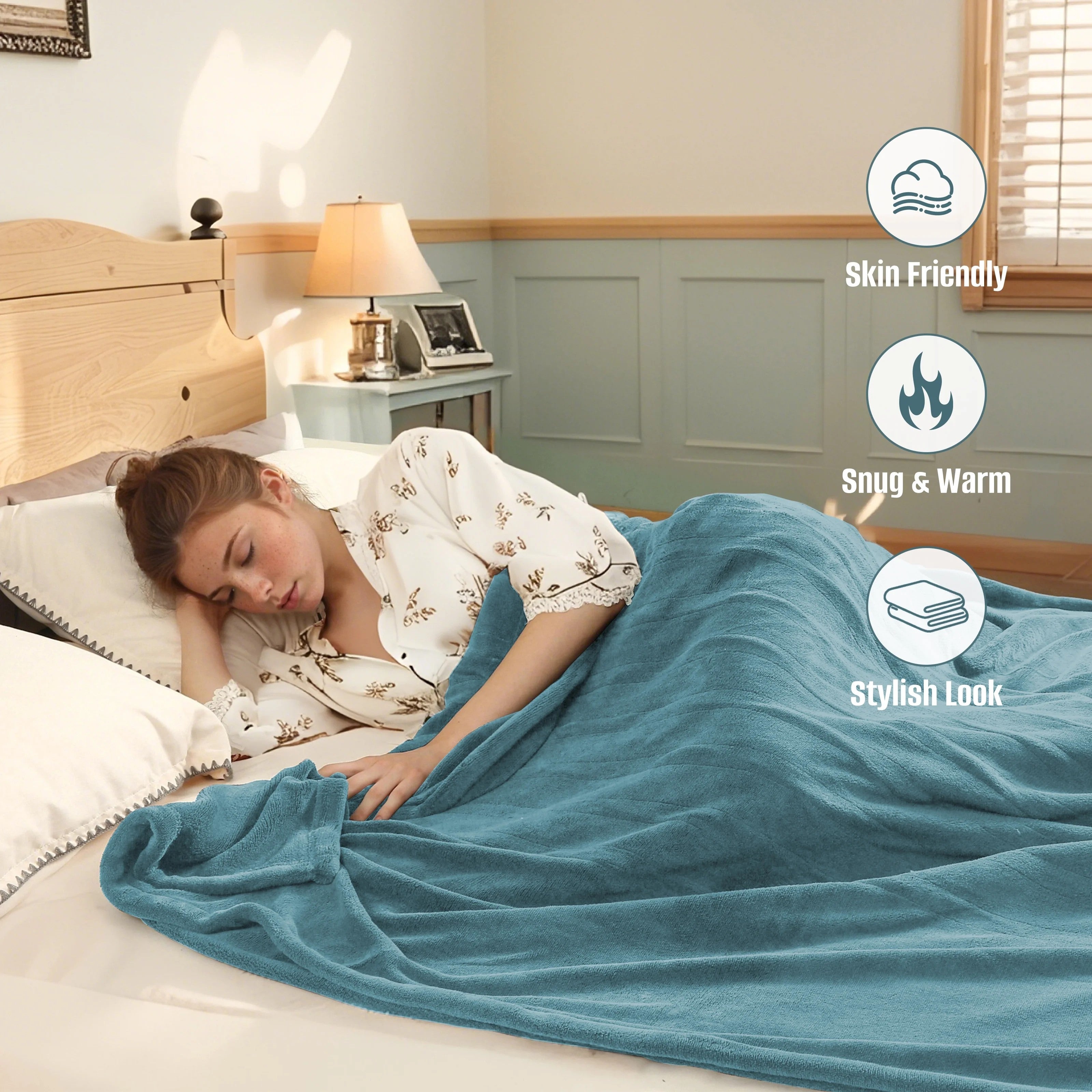 YAKEE Electric Heated Blanket 72"x84" Full Size - Soft Warm Coral Fleece, 4 Heat Levels, 10 Hours Auto-off, Machine Washable with Overheat Protection, Teal