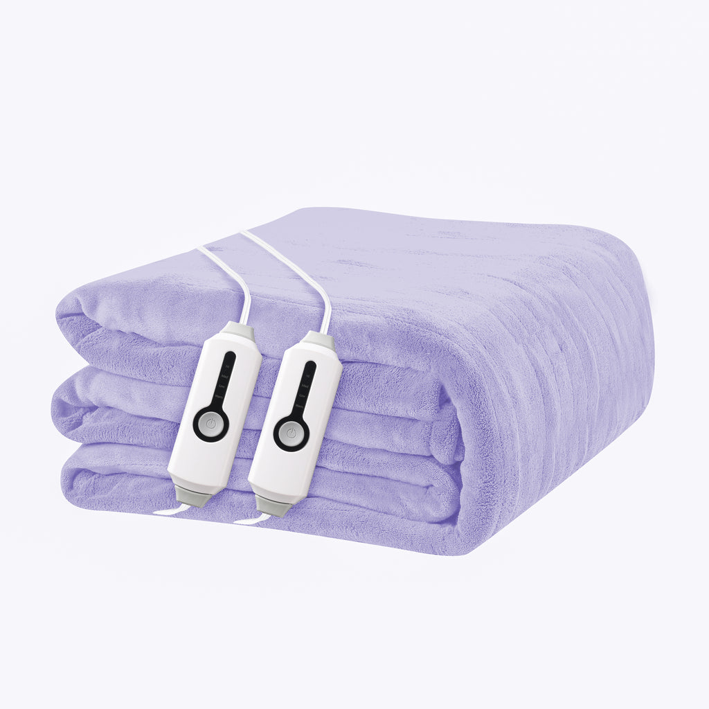 YAKEE Electric Heated Blanket 90"x100" King Size with Dual Control, 4 Heat Levels, 10-Hour Auto-off, Soft Coral Fleece, Overheat Protection, Light Purple