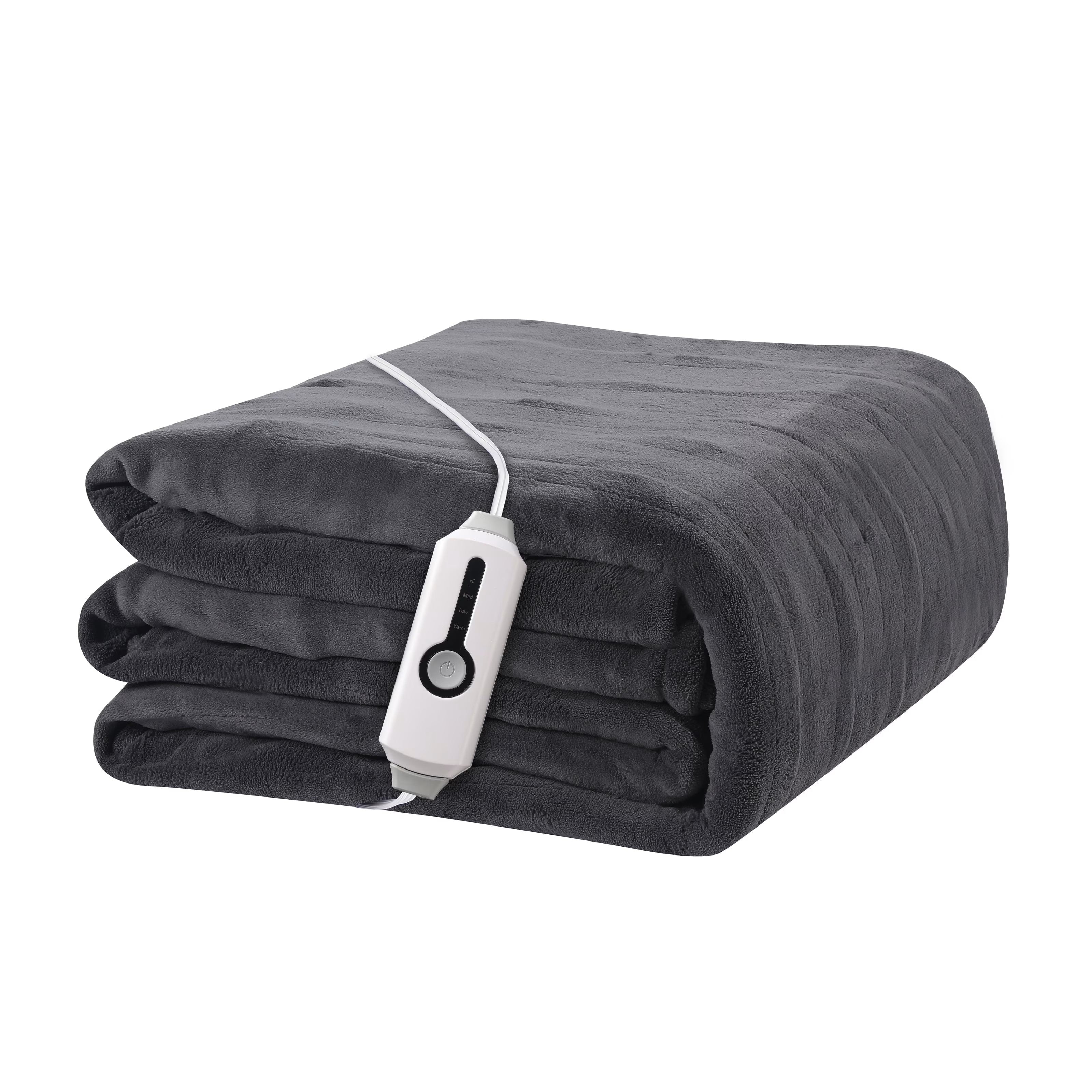 YAKEE Electric Heated Blanket 72"x84" Full Size - Soft Warm Coral Fleece, 4 Heat Levels, 10 Hours Auto-off, Machine Washable with Overheat Protection, Dark Gray