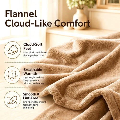 YAKEE Electric Heated Blanket 62"x84" Twin Size, Soft Cozy Flannel Heating Blanket with 4 Heat Levels, 10H Auto-Off for Bed, Great Gift for Dad - Linen