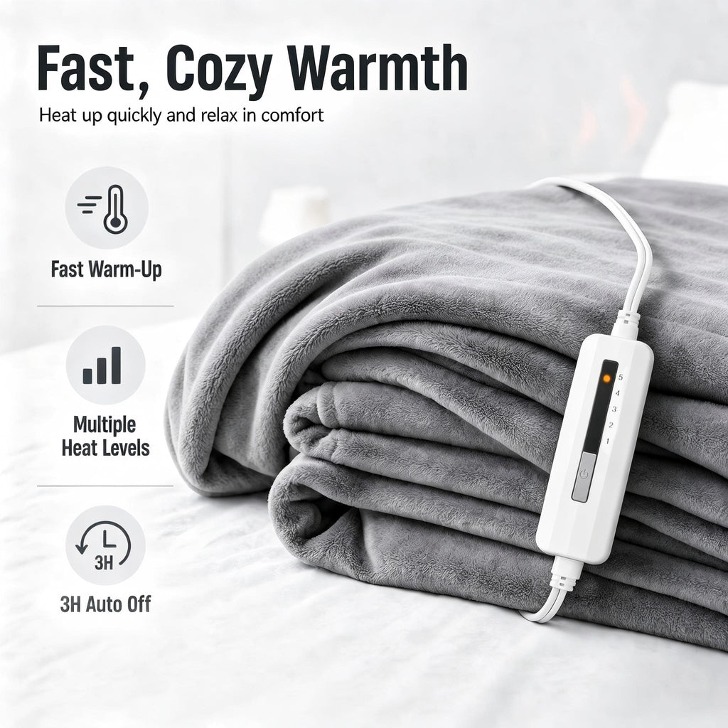 YAKEE Electric Heated Throw Blanket 50"x60" Throw Size, Soft Cozy Flannel Heating Blanket with 4 Heat Levels, 3H Auto-Off for Couch, Great Gift for Dad - Light Gray