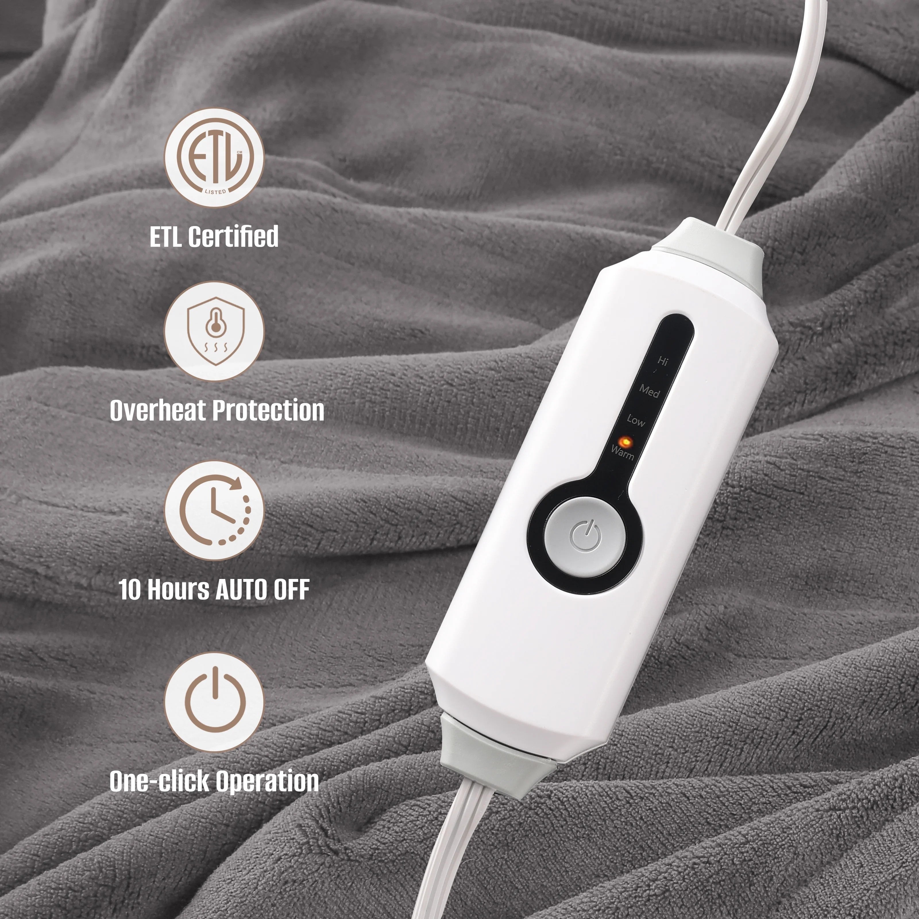YAKEE Electric Heated Blanket 72"x84" Full Size - Soft Warm Coral Fleece, 4 Heat Levels, 10 Hours Auto-off, Machine Washable with Overheat Protection, Gray