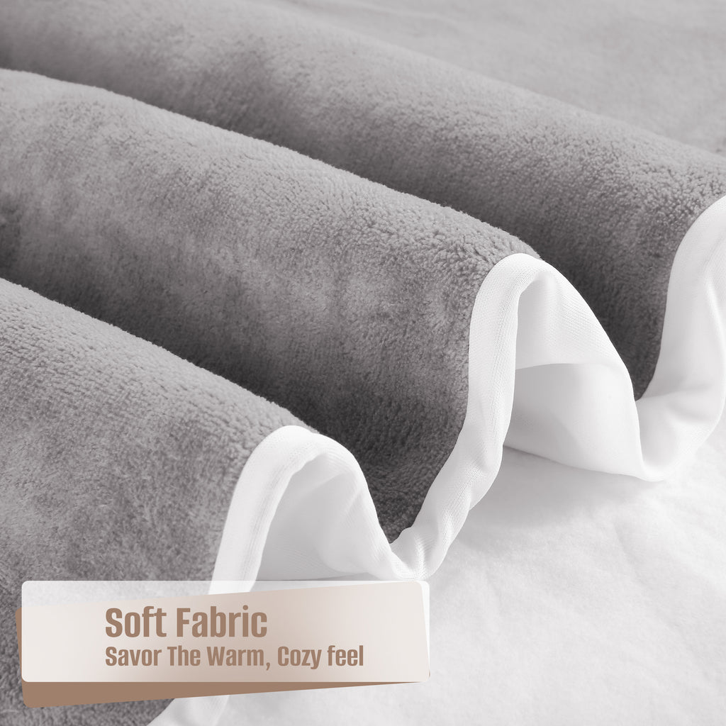 YAKEE Electric Heated Mattress Pad Queen Size, Soft Coral Fleece with Dual Control, 4 Heating Levels, 10 Hours Auto off, Overheat Protection, Machine Washable, Medium Gray