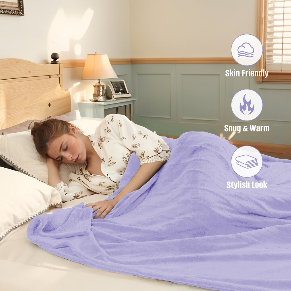 YAKEE Electric Heated Blanket 84"x90" Queen Size with Dual Control, 4 Heat Levels, 10-Hour Auto-off, Soft Coral Fleece, Overheat Protection, Purple