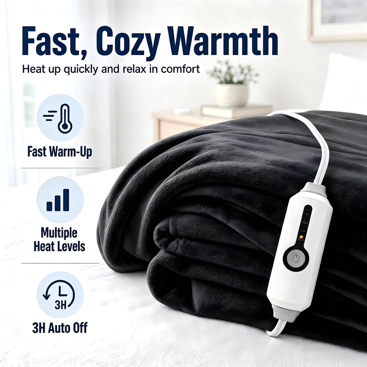 YAKEE Heated Throw Blanket 50"x 60" Soft Warm Flannel Fast Heating Blanket, 4 Fast Heating Levels & 3 Hours Auto-off, Dark Gray