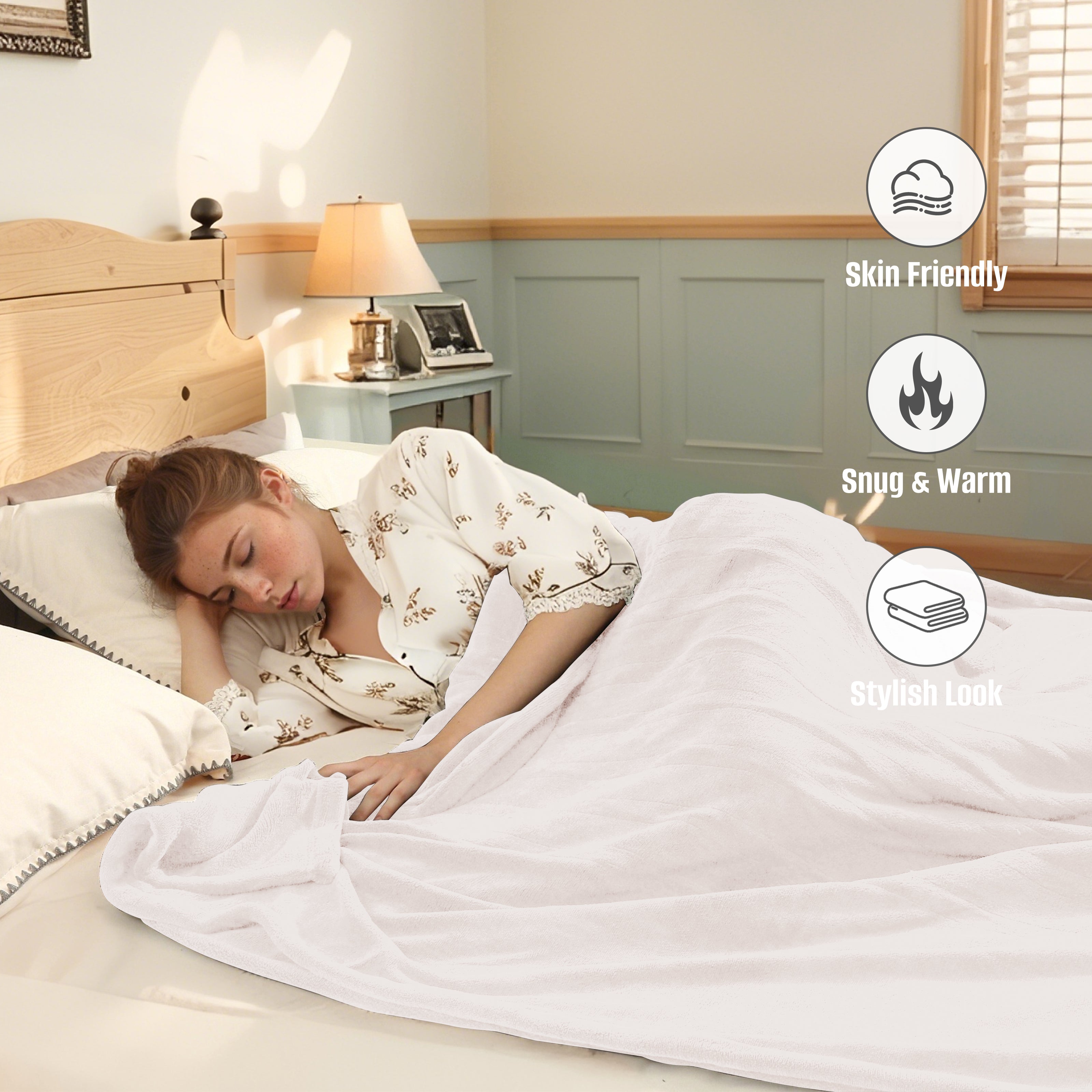 YAKEE Electric Heated Blanket 72"x84" Full Size - 4 Heat Levels, 10 Hours Auto-off, Machine Washable with Overheat Protection, White for Adults