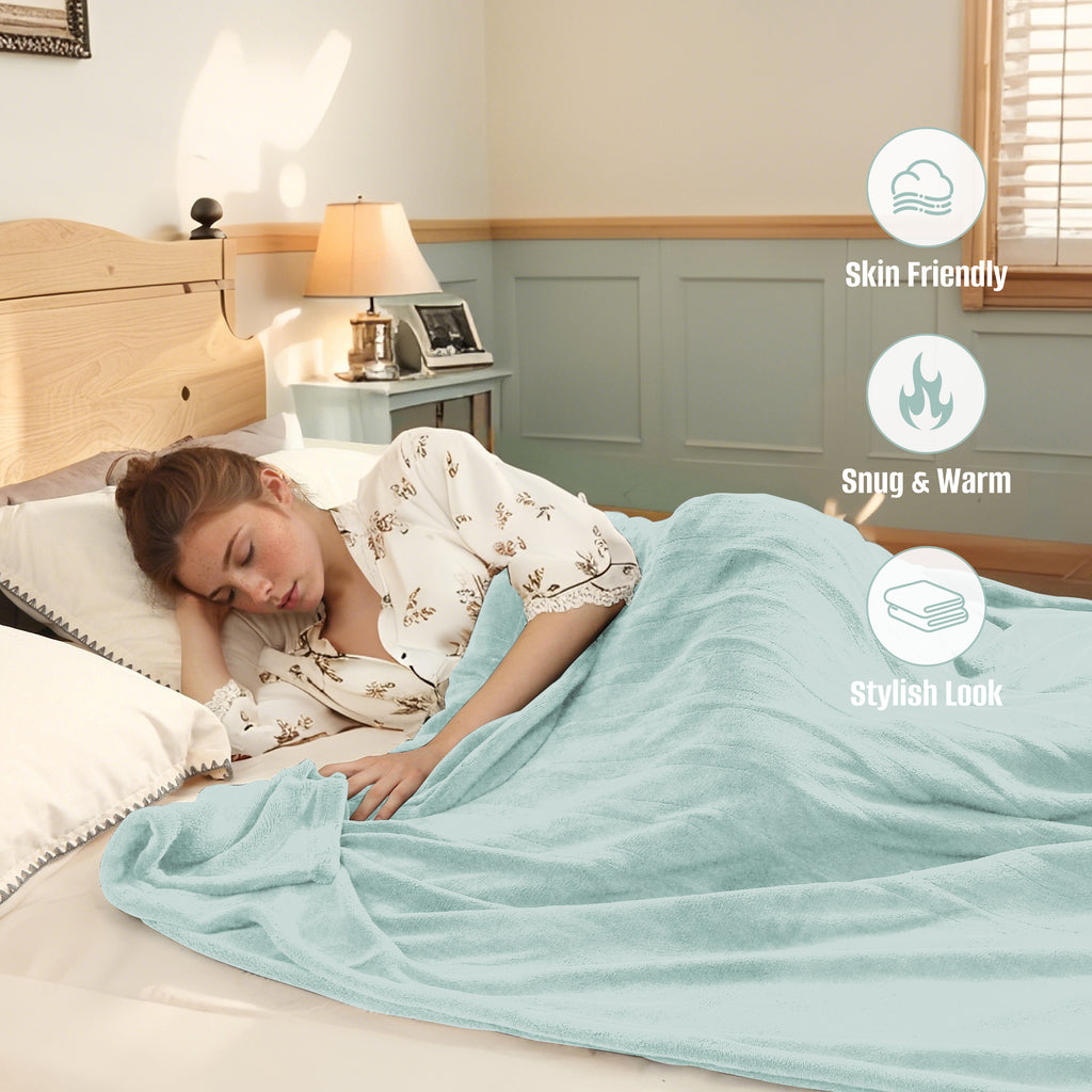 YAKEE Electric Heated Blanket 90"x100" King Size with Dual Control, 4 Heat Levels, 10-Hour Auto-off, Soft Coral Fleece, Overheat Protection, Mint Green
