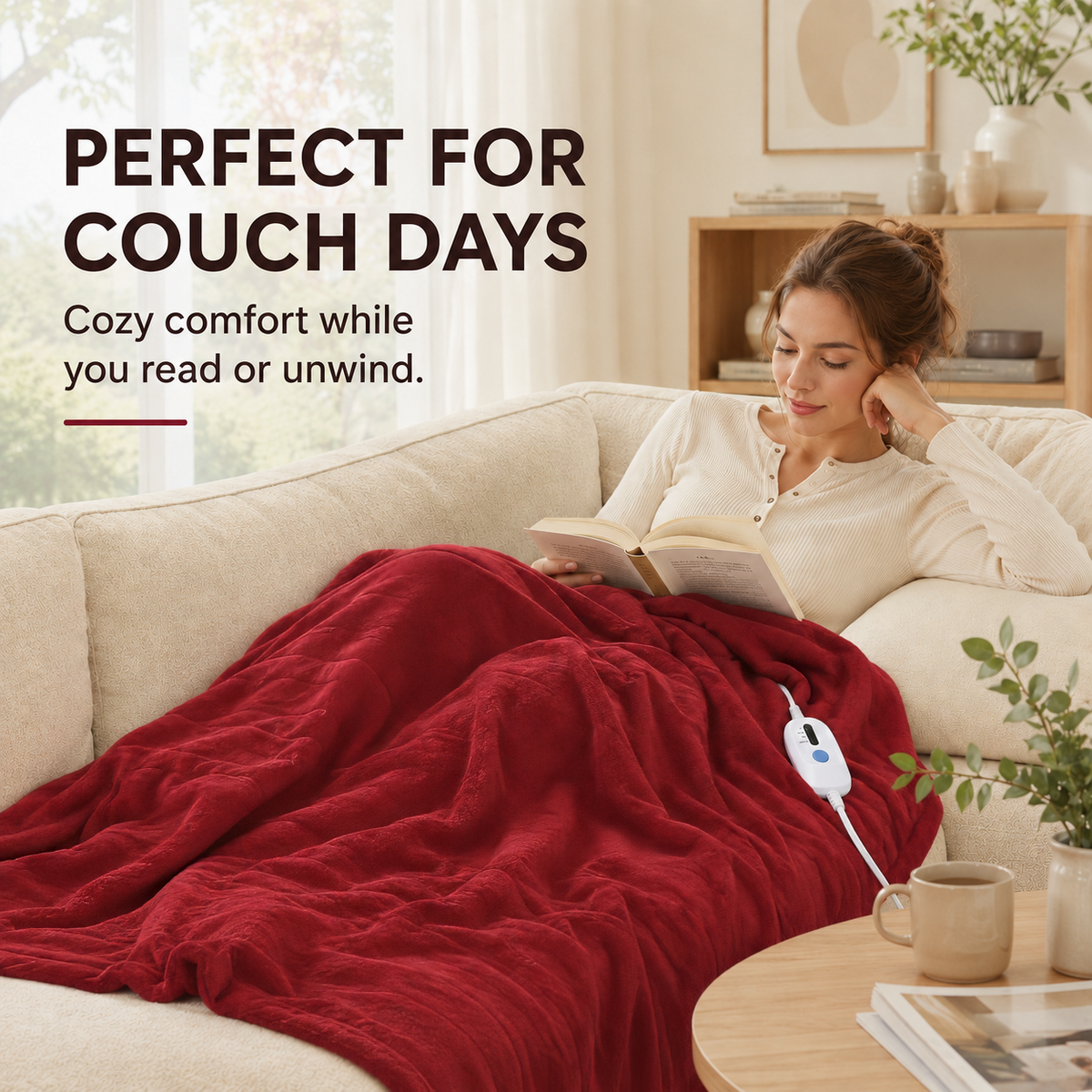 YAKEE Electric Heated Blanket 62"x84" Twin Size - Soft Warm Polar fleece, 4 Heat Levels, 10 Hours Auto-off, Machine Washable with Overheat Protection, Red