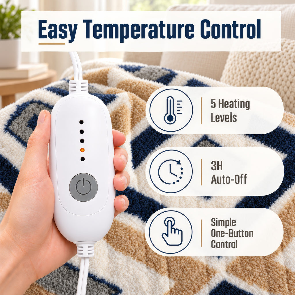 YAKEE Electric Heated Throw Blanket 50"x60" Throw Size, Soft Cozy Flannel Heating Blanket with 5 Heat Levels, 3H Auto-Off for Couch, Great Gift for Dad - Afghani style