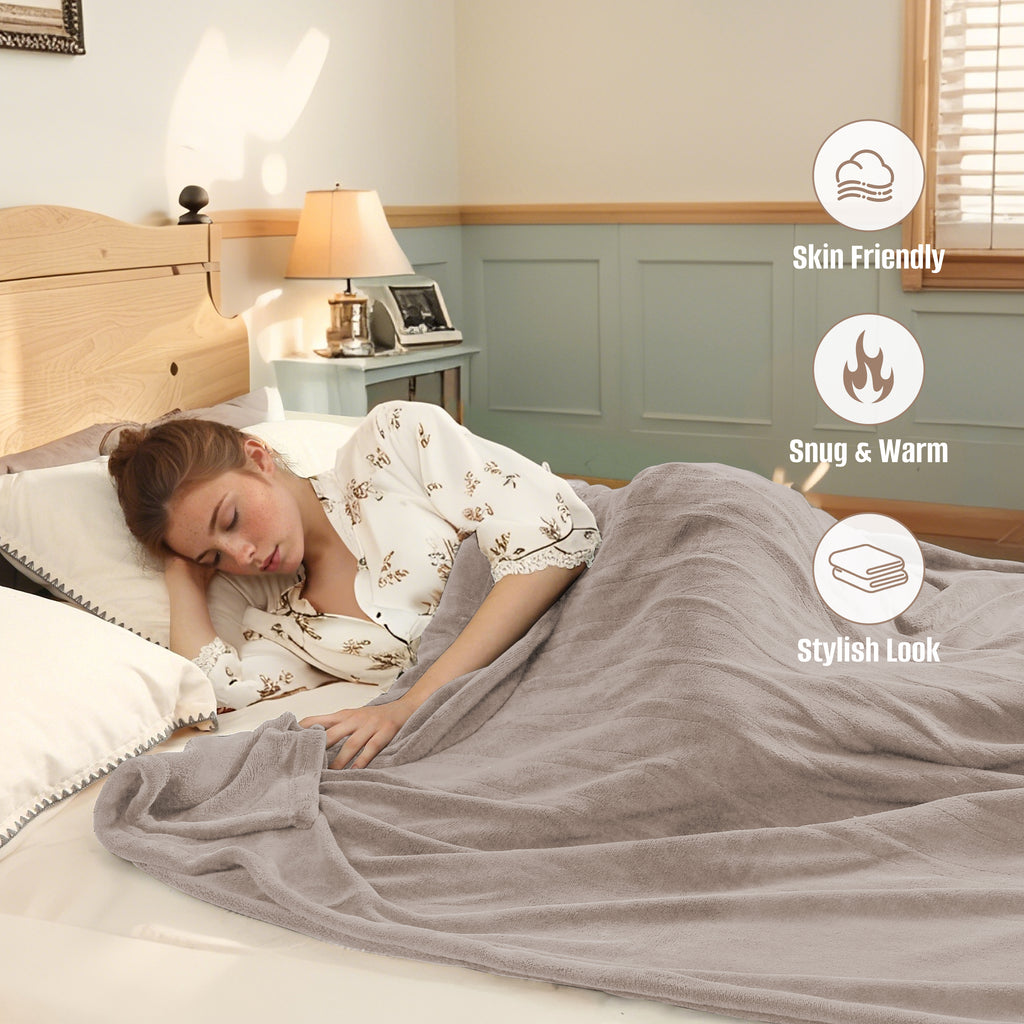 YAKEE Electric Heated Blanket 72"x84" Full Size - Soft Warm Coral Fleece, 4 Heat Levels, 10 Hours Auto-off, Machine Washable with Overheat Protection, Brown
