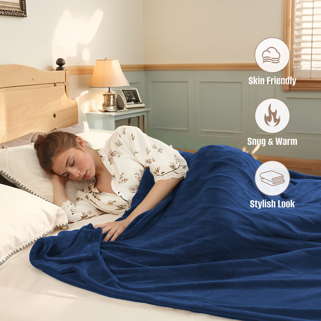 YAKEE Electric Heated Blanket 84"x90" Queen Size with Dual Control, 4 Heat Levels, 10-Hour Auto-off, Soft Coral Fleece, Overheat Protection, Blue
