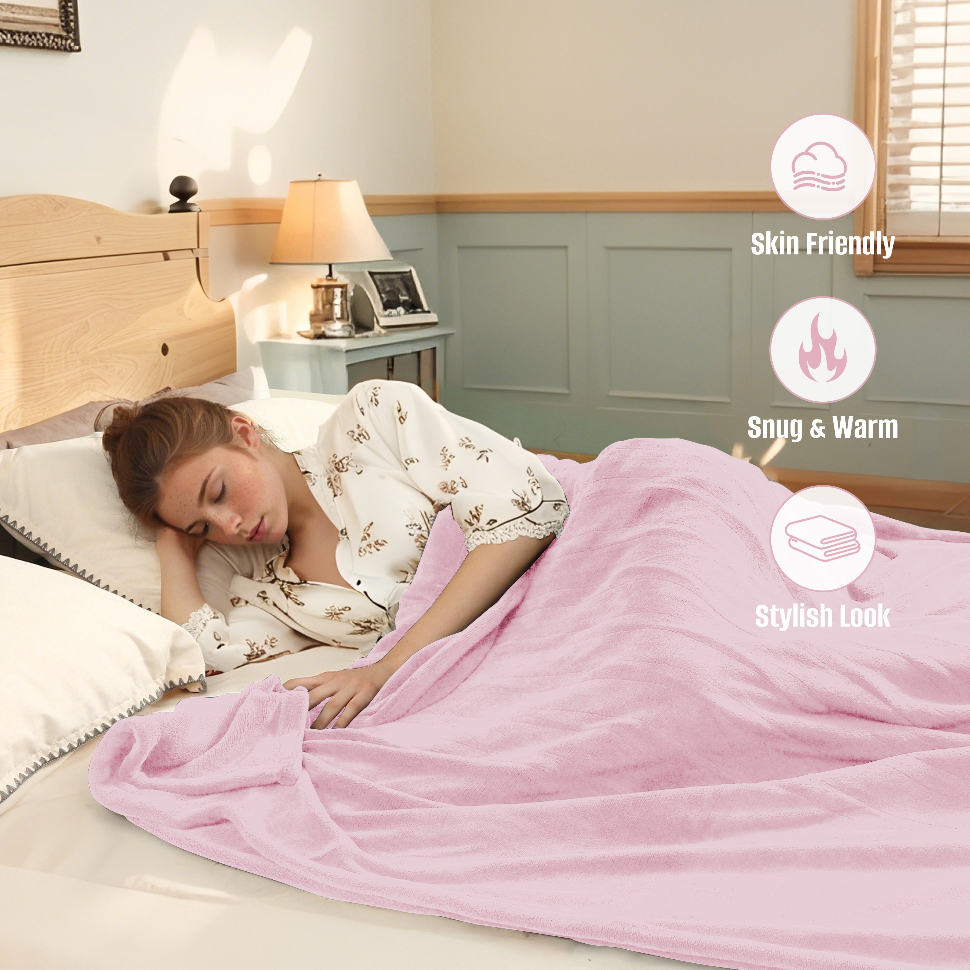 YAKEE Electric Heated Blanket 84"x90" Queen Size with Dual Control, 4 Heat Levels, 10-Hour Auto-off, Soft Coral Fleece, Overheat Protection, Pink