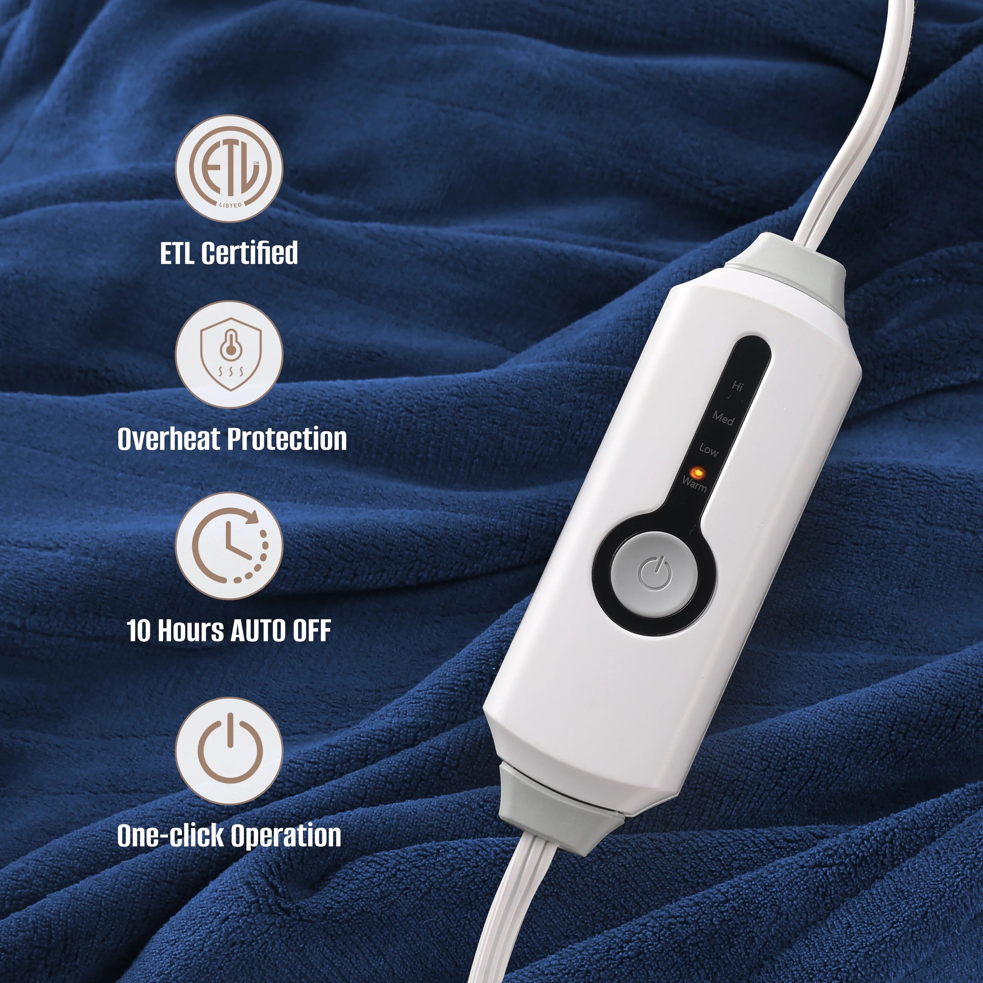 YAKEE Electric Heated Blanket 72"x84" Full Size - Soft Warm Coral Fleece, 4 Heat Levels, 10 Hours Auto-off, Machine Washable with Overheat Protection, Dark Blue