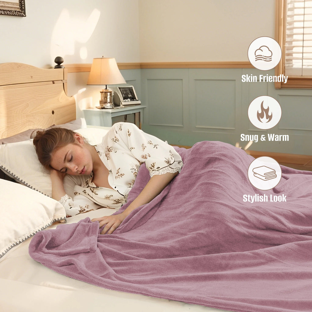 YAKEE Electric Heated Blanket 72"x84" Full Size - Soft Warm Coral Fleece, 4 Heat Levels, 10 Hours Auto-off, Machine Washable with Overheat Protection, Purple