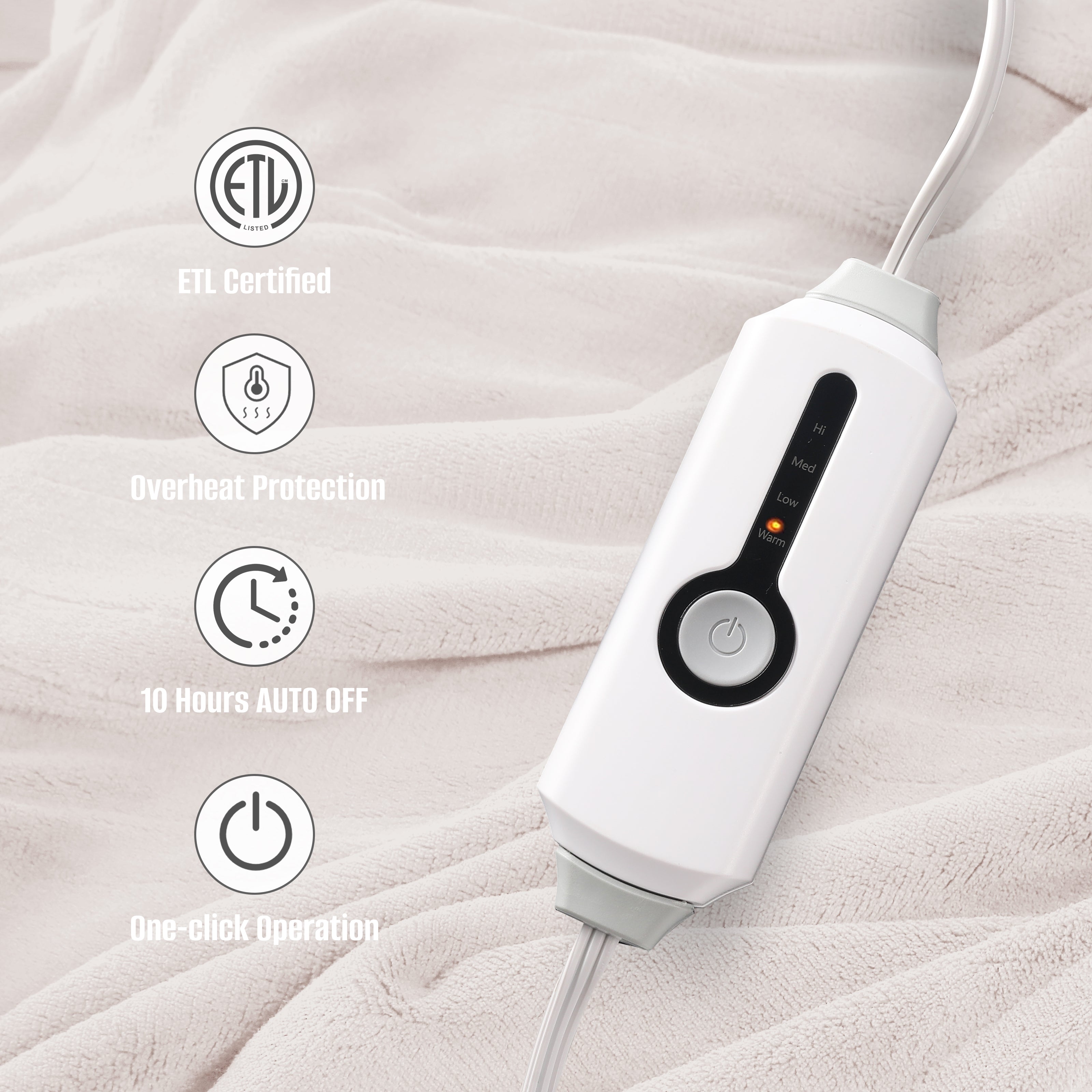 YAKEE Electric Heated Blanket 72"x84" Full Size - 4 Heat Levels, 10 Hours Auto-off, Machine Washable with Overheat Protection, White for Adults