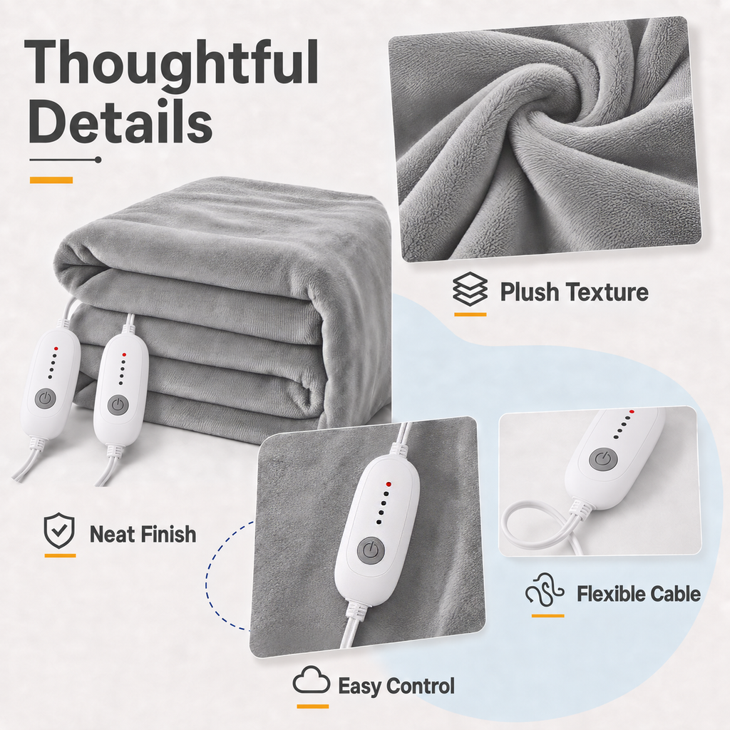 YAKEE Electric Heated Blanket 84"x90" Queen Size, Soft Cozy Flannel Heating Blanket with Dual Controllers and 5 Heat Levels, 10H Auto-Off for Bed, Great Gift for Dad - Light Gray