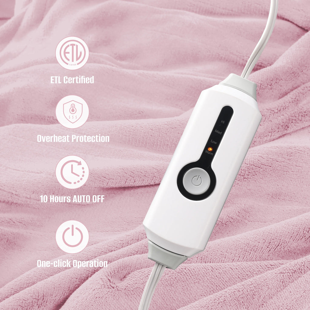 YAKEE Electric Heated Blanket 72"x84" Full Size - Soft Warm Coral Fleece, 4 Heat Levels, 10 Hours Auto-off, Machine Washable with Overheat Protection, Pink