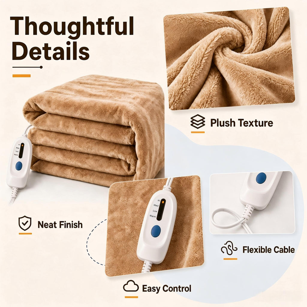 YAKEE Electric Heated Blanket 62"x84" Twin Size, Soft Cozy Flannel Heating Blanket with 4 Heat Levels, 10H Auto-Off for Bed, Great Gift for Dad - Linen