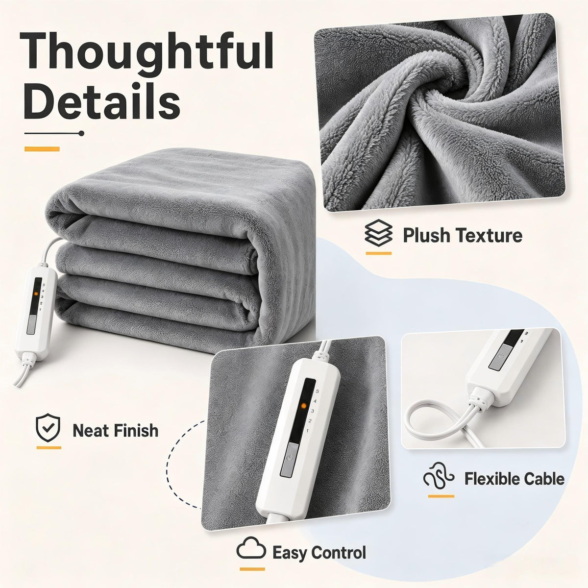 YAKEE Electric Heated Blanket 62"x84" Twin Size, Soft Cozy Flannel Heating Blanket with 5 Heat Levels, 10H Auto-Off for Bed, Great Gift for Dad - Light Gray