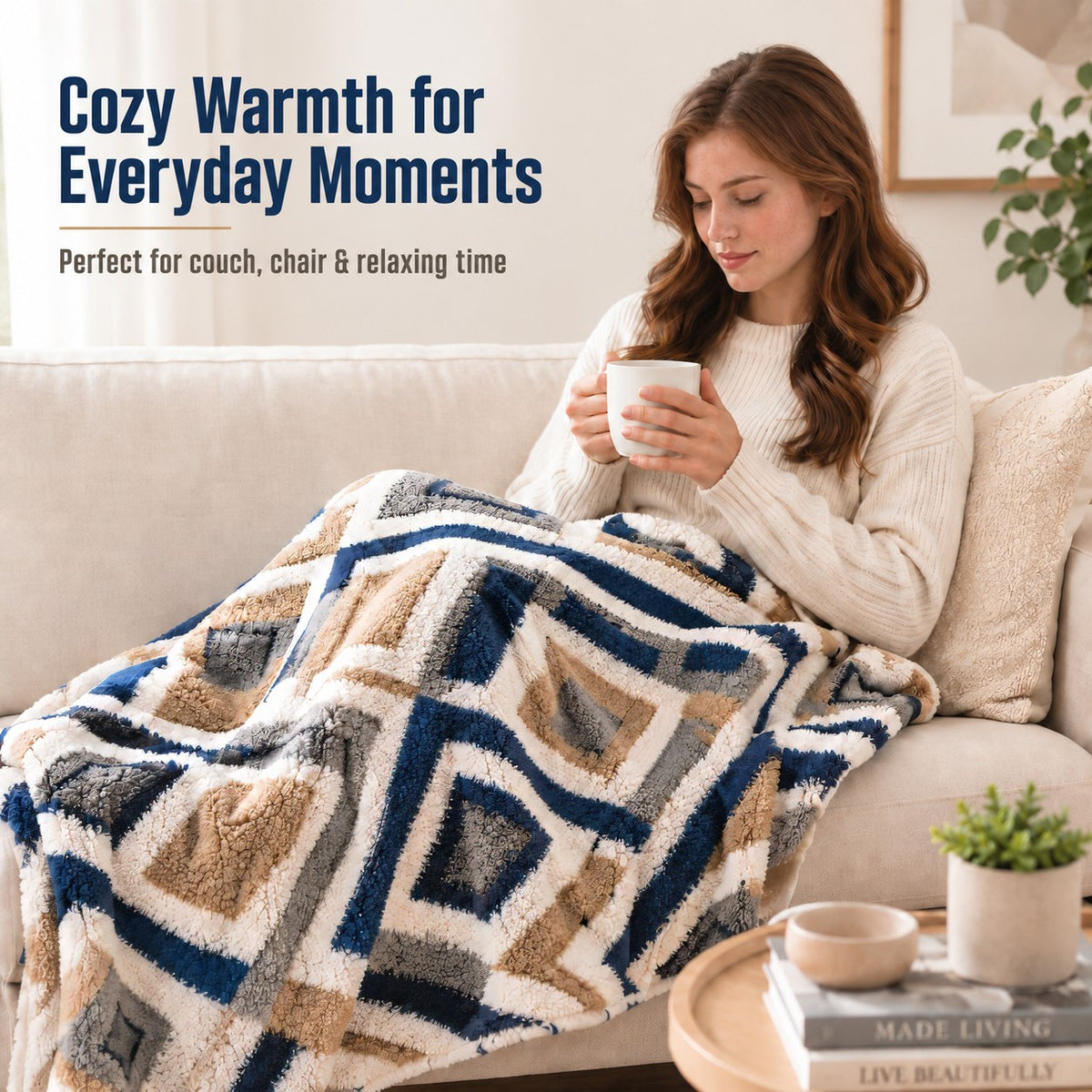 YAKEE Electric Heated Throw Blanket 50"x60" Throw Size, Soft Cozy Flannel Heating Blanket with 5 Heat Levels, 3H Auto-Off for Couch, Great Gift for Dad - Afghani style