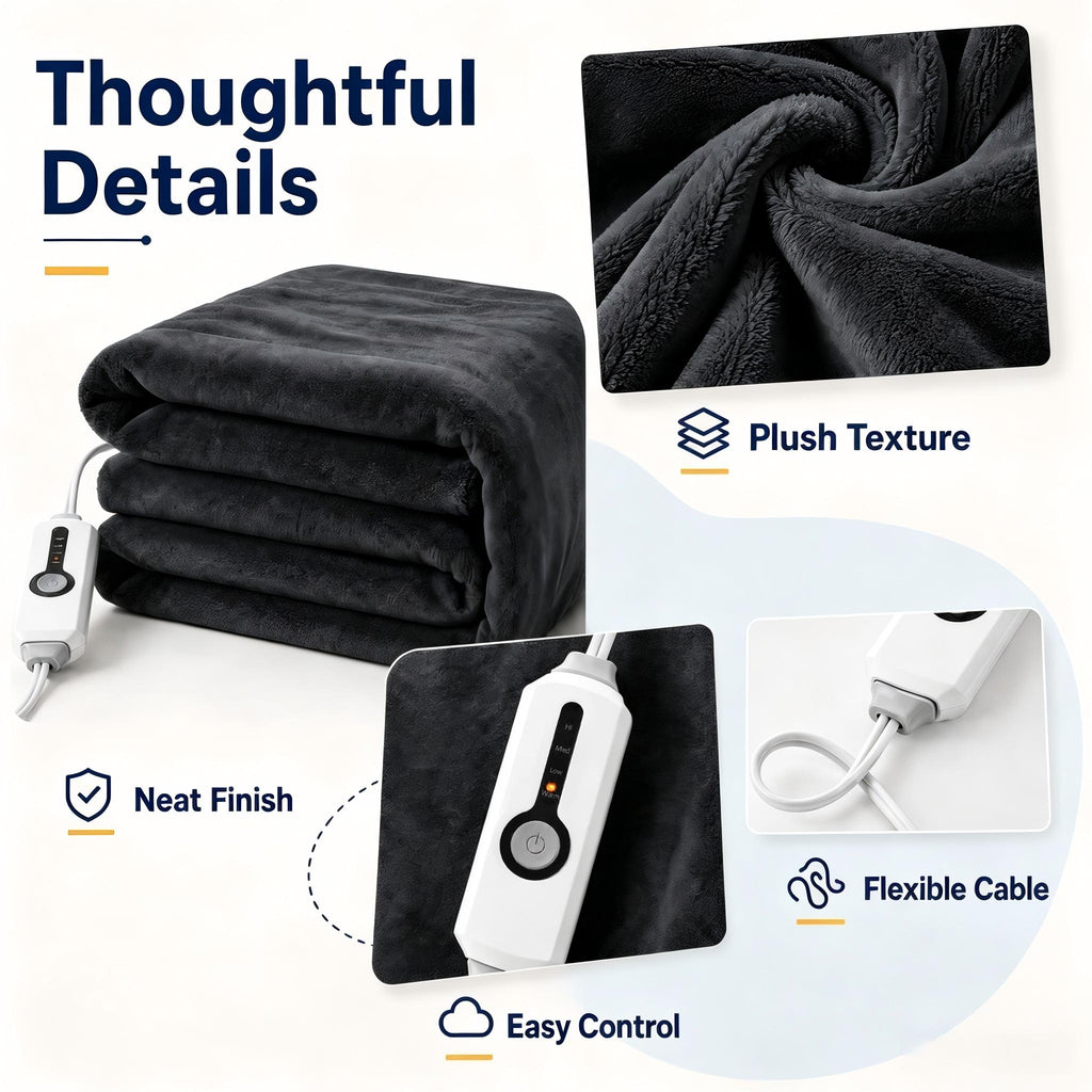 YAKEE Heated Throw Blanket 50"x 60" Soft Warm Flannel Fast Heating Blanket, 4 Fast Heating Levels & 3 Hours Auto-off, Dark Gray