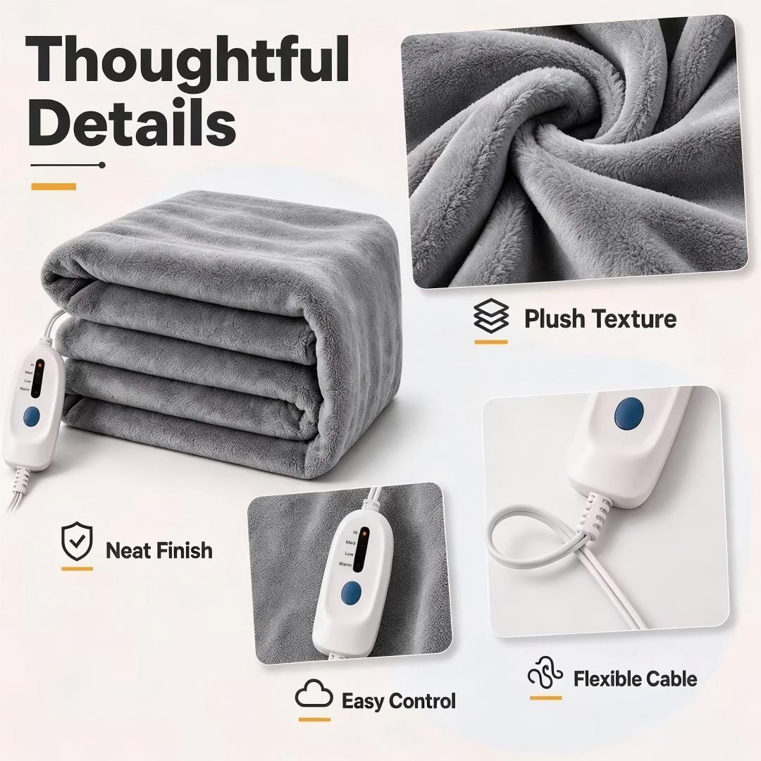 YAKEE Electric Heated Blanket 72"x84" Full Size - Soft Warm Coral Fleece, 4 Heat Levels, 10 Hours Auto-off, Machine Washable with Overheat Protection, Gray