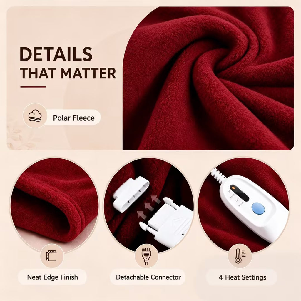 YAKEE Electric Heated Blanket 62"x84" Twin Size - Soft Warm Polar fleece, 4 Heat Levels, 10 Hours Auto-off, Machine Washable with Overheat Protection, Red