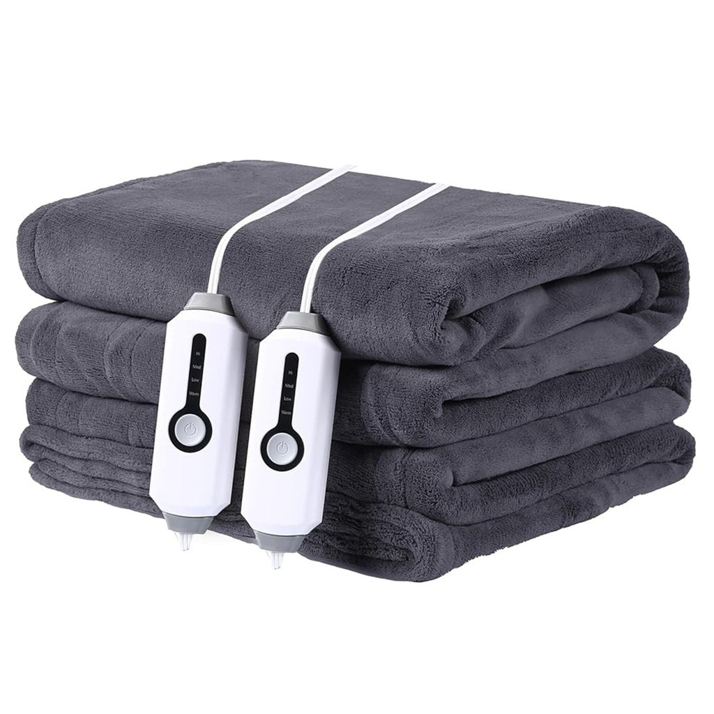 YAKEE Electric Heated Blanket 90"x100" King Size with Dual Control, 4 Heat Levels, 10-Hour Auto-off, Soft Coral Fleece, Overheat Protection, Dark Gray