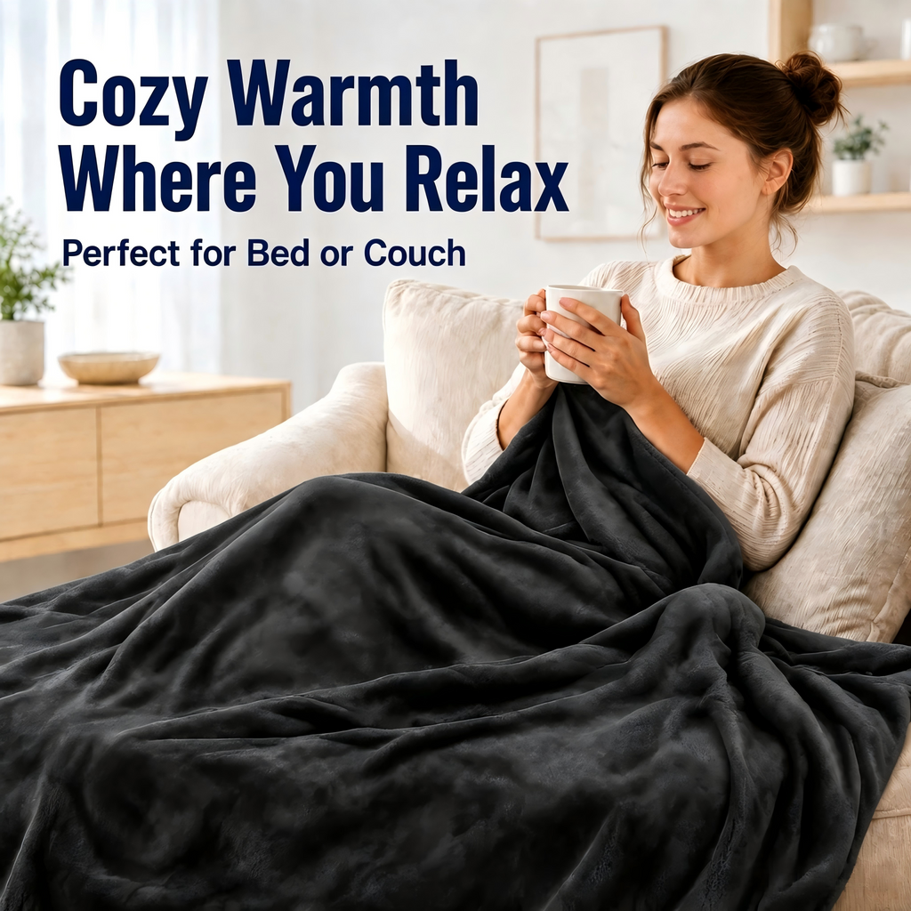 YAKEE Heated Throw Blanket 50"x 60" Soft Warm Flannel Fast Heating Blanket, 4 Fast Heating Levels & 3 Hours Auto-off, Dark Gray