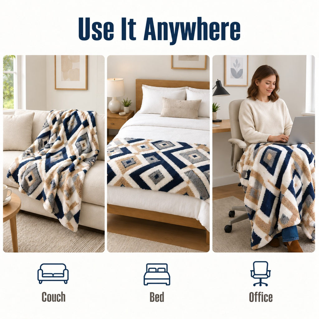 YAKEE Electric Heated Throw Blanket 50"x60" Throw Size, Soft Cozy Flannel Heating Blanket with 5 Heat Levels, 3H Auto-Off for Couch, Great Gift for Dad - Afghani style