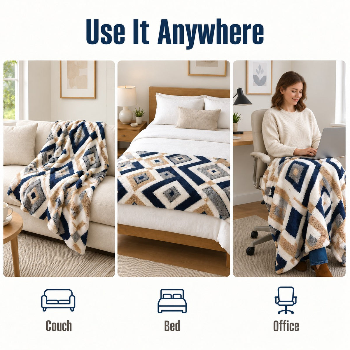 YAKEE Electric Heated Throw Blanket 50"x60" Throw Size, Soft Cozy Flannel Heating Blanket with 5 Heat Levels, 3H Auto-Off for Couch, Great Gift for Dad - Afghani style