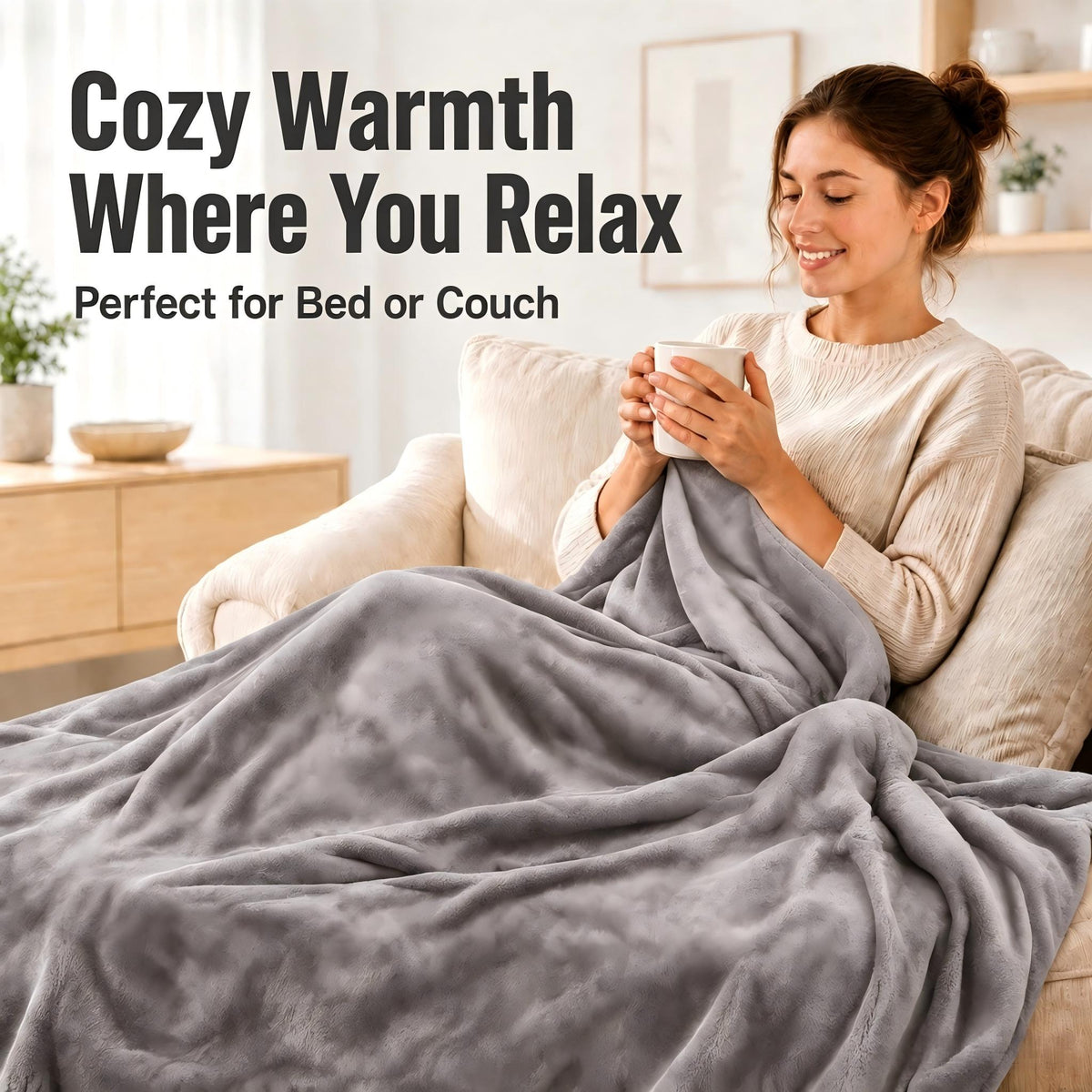 YAKEE Electric Heated Blanket 62"x84" Twin Size, Soft Cozy Flannel Heating Blanket with 5 Heat Levels, 10H Auto-Off for Bed, Great Gift for Dad - Light Gray