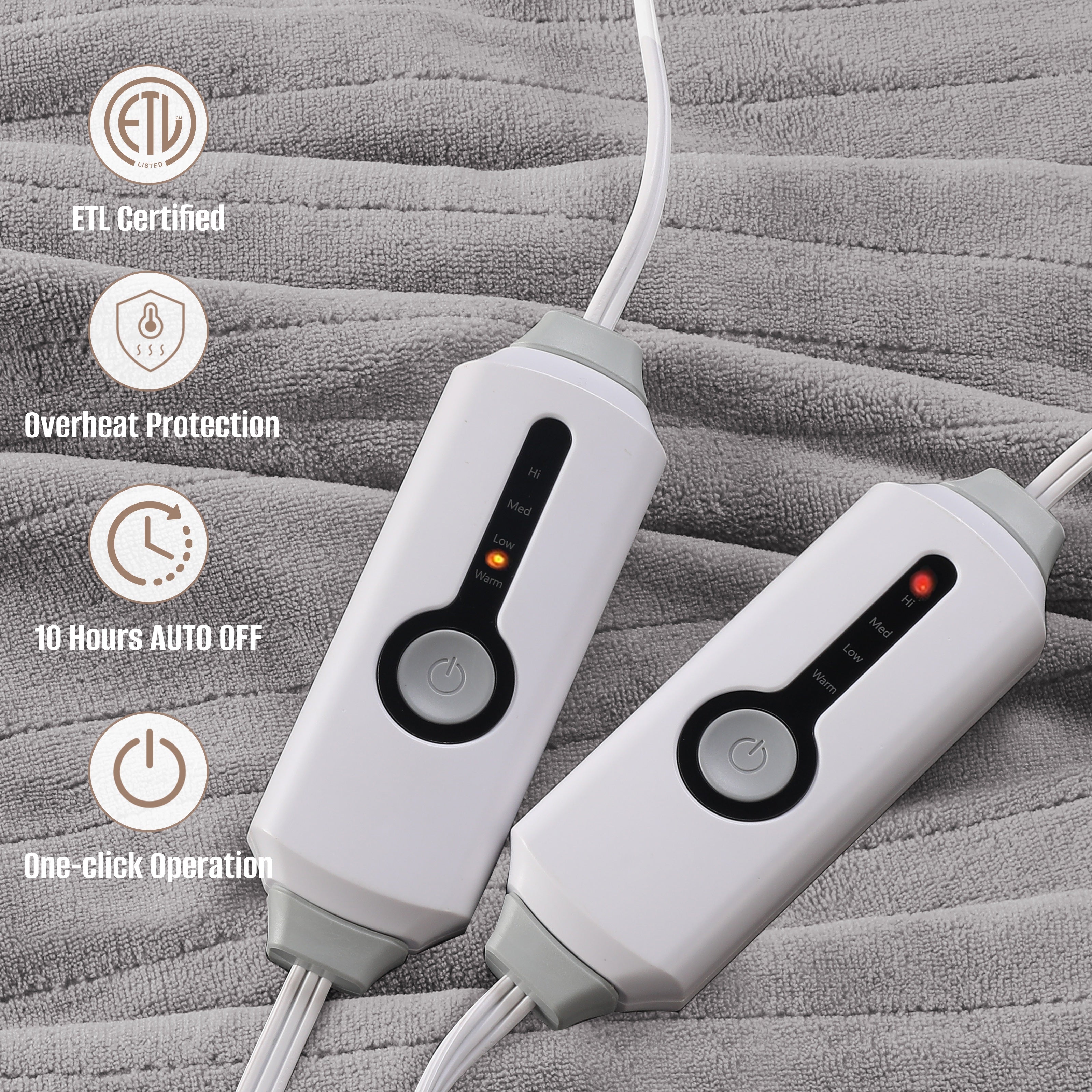YAKEE Electric Heated Mattress Pad Queen Size, Soft Coral Fleece with Dual Control, 4 Heating Levels, 10 Hours Auto off, Overheat Protection, Machine Washable, Medium Gray