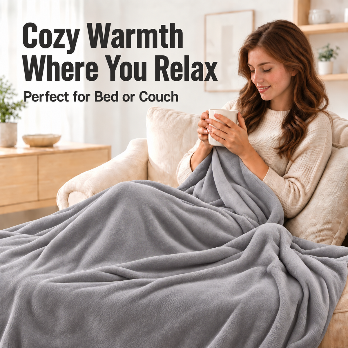 YAKEE Electric Heated Blanket 84"x90" Queen Size, Soft Cozy Flannel Heating Blanket with Dual Controllers and 5 Heat Levels, 10H Auto-Off for Bed, Great Gift for Dad - Light Gray