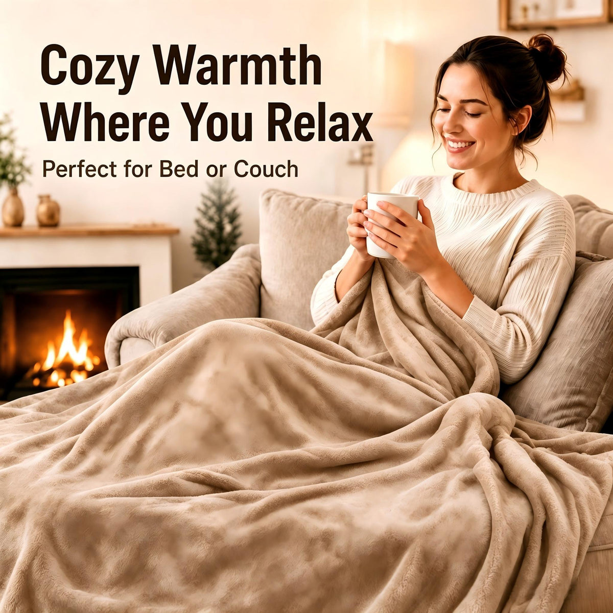 YAKEE Electric Heated Blanket 62"x84" Twin Size, Soft Cozy Flannel Heating Blanket with 4 Heat Levels, 10H Auto-Off for Bed, Great Gift for Dad - Linen