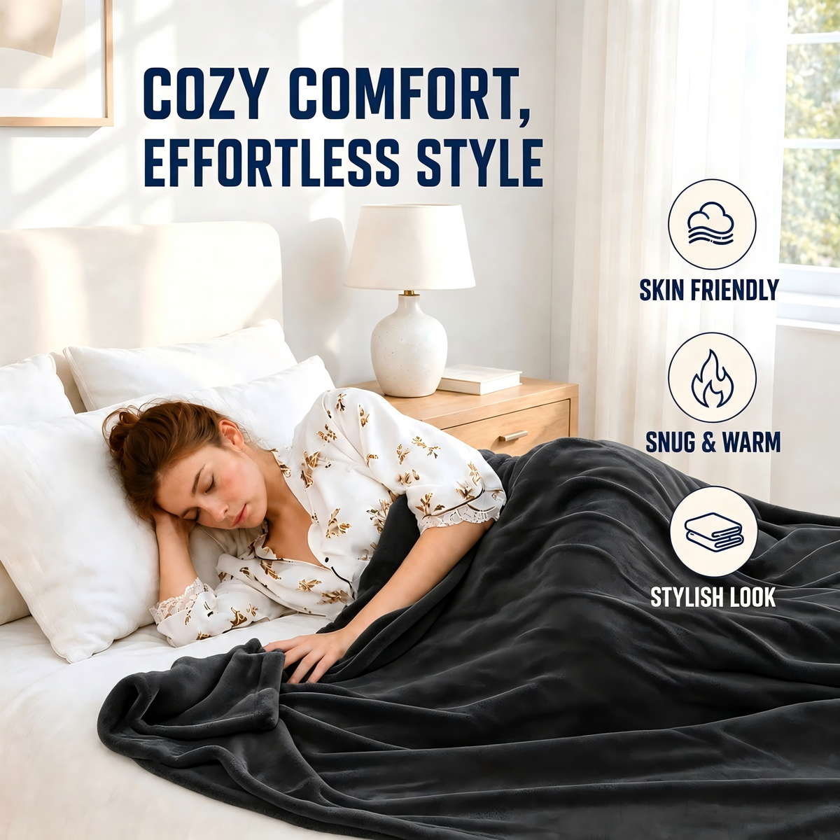 YAKEE Heated Throw Blanket 50"x 60" Soft Warm Flannel Fast Heating Blanket, 4 Fast Heating Levels & 3 Hours Auto-off, Dark Gray