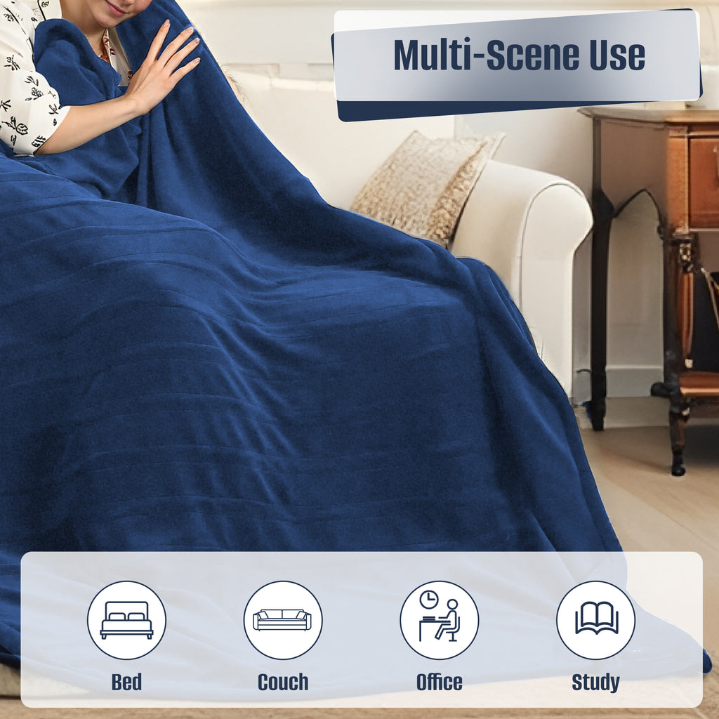 YAKEE Electric Heated Blanket 84"x90" Queen Size with Dual Control, 4 Heat Levels, 10-Hour Auto-off, Soft Coral Fleece, Overheat Protection, Blue